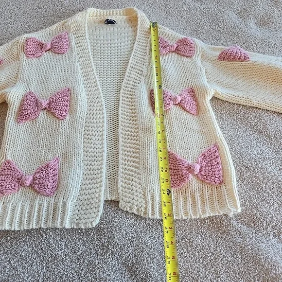 Arula Pink‎ 3D Bow Cream Open Cardigan Chunky-knit Boho Cottagecore Size X (XL) - Picture 12 of 13